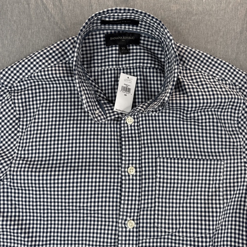 Banana Republic Mens Large Untucked Blue Checked XS Button Down Long Sleeve NWT